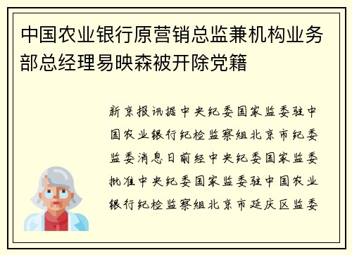 中国农业银行原营销总监兼机构业务部总经理易映森被开除党籍