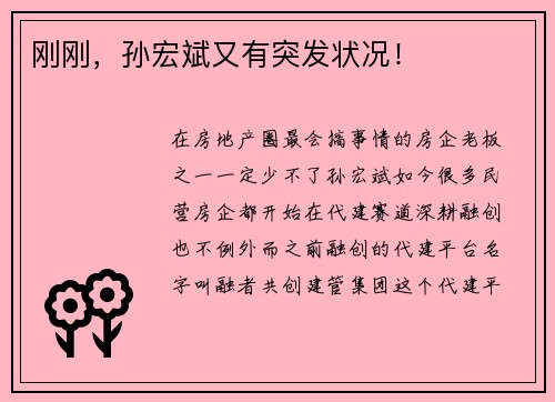 刚刚，孙宏斌又有突发状况！