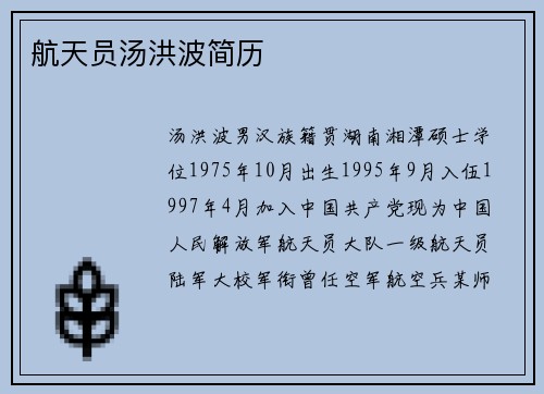 航天员汤洪波简历