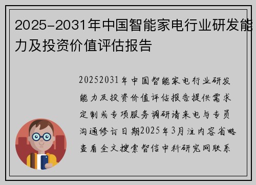 2025-2031年中国智能家电行业研发能力及投资价值评估报告