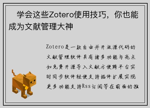 ​学会这些Zotero使用技巧，你也能成为文献管理大神