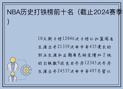 NBA历史打铁榜前十名（截止2024赛季）