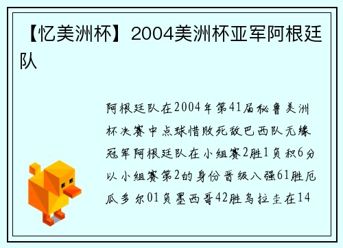 【忆美洲杯】2004美洲杯亚军阿根廷队