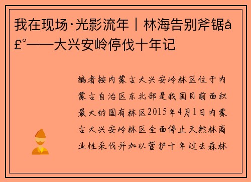 我在现场·光影流年｜林海告别斧锯声——大兴安岭停伐十年记